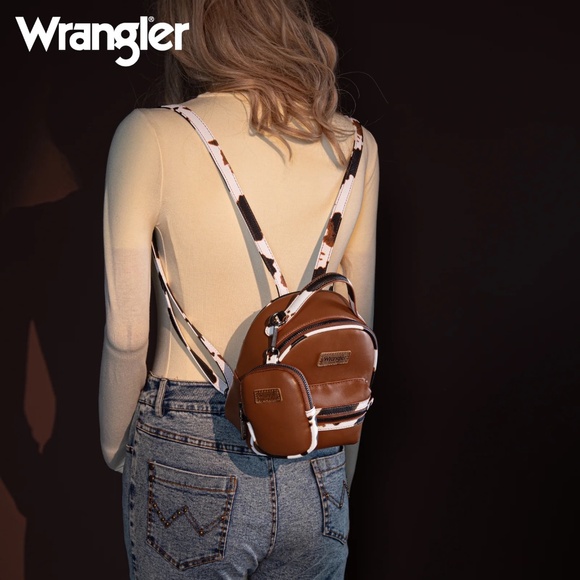 Wrangler Cow Print Trimmed Mini Backpack With Coin Pouch - Brown - Picture 4 of 4